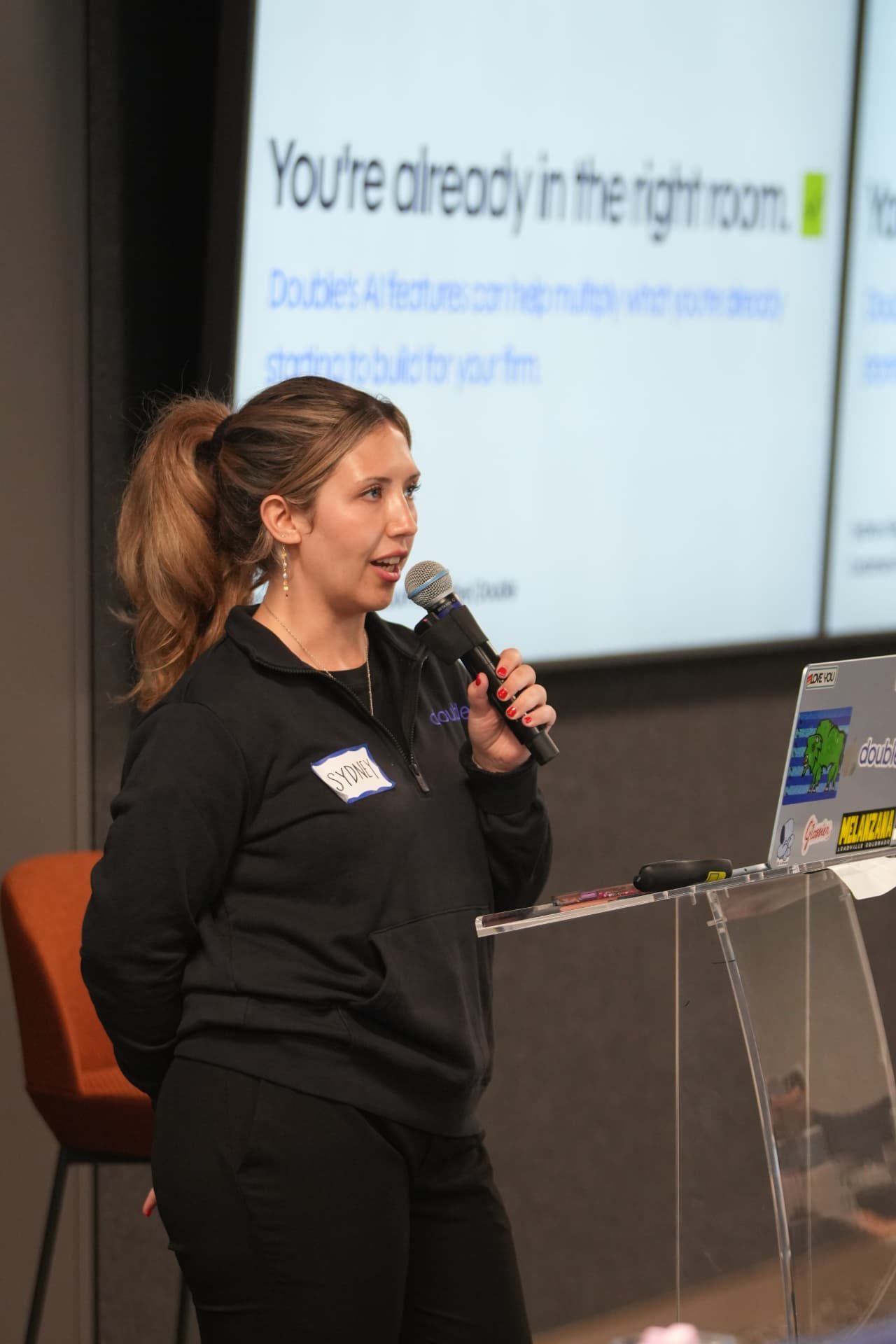 A Double team member speaking at the Toronto workshop